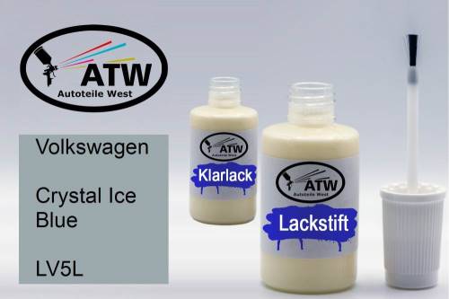 Volkswagen, Crystal Ice Blue, LV5L: 20ml Lackstift + 20ml Klarlack - Set, von ATW Autoteile West.